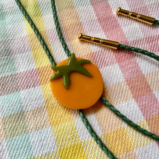Yellow Tomato Bolo Tie w/ Green Cord B