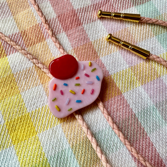 Pink Whipped Cream Dollop Bolo Tie w/ Pink Cord