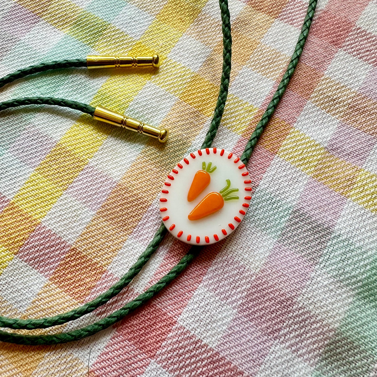 Carrot Cutie Bolo Tie w/ Green Cord