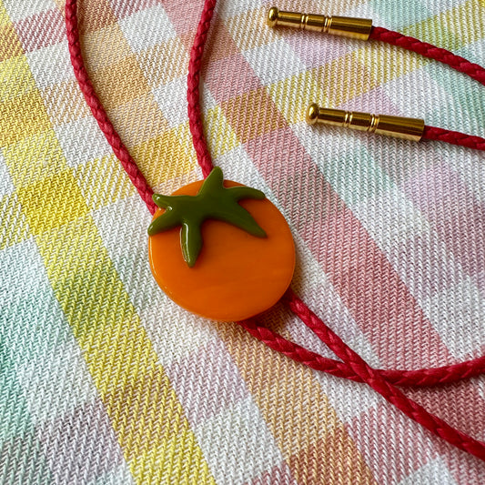 Orange Tomato Bolo Tie w/ Red Cord A