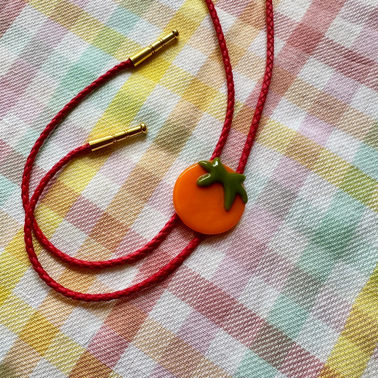 Orange Tomato Bolo Tie w/ Red Cord B