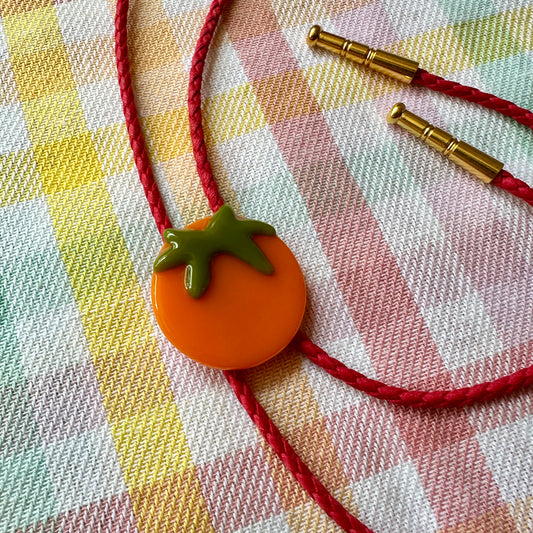 Orange Tomato Bolo Tie w/ Red Cord B