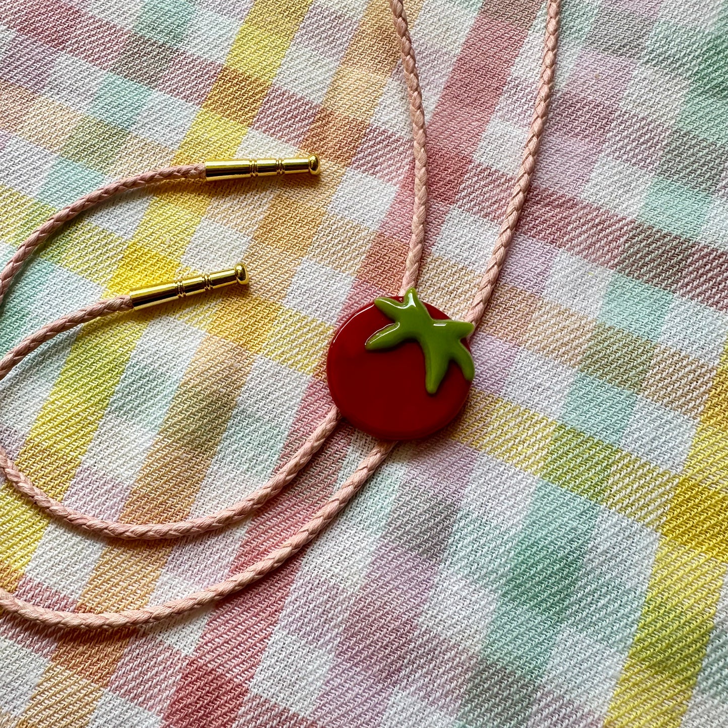 Red Tomato Bolo Tie w/ Pink Cord