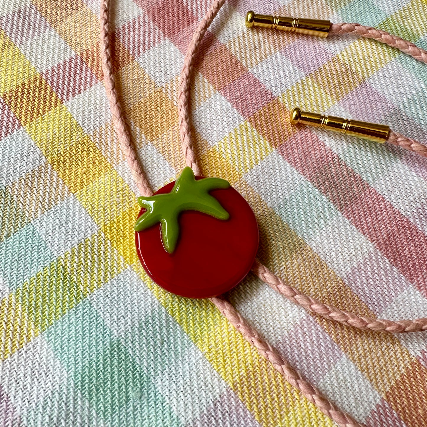 Red Tomato Bolo Tie w/ Pink Cord