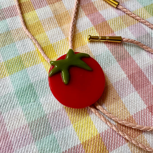 Large Red Tomato Bolo Tie w/ Pink Cord