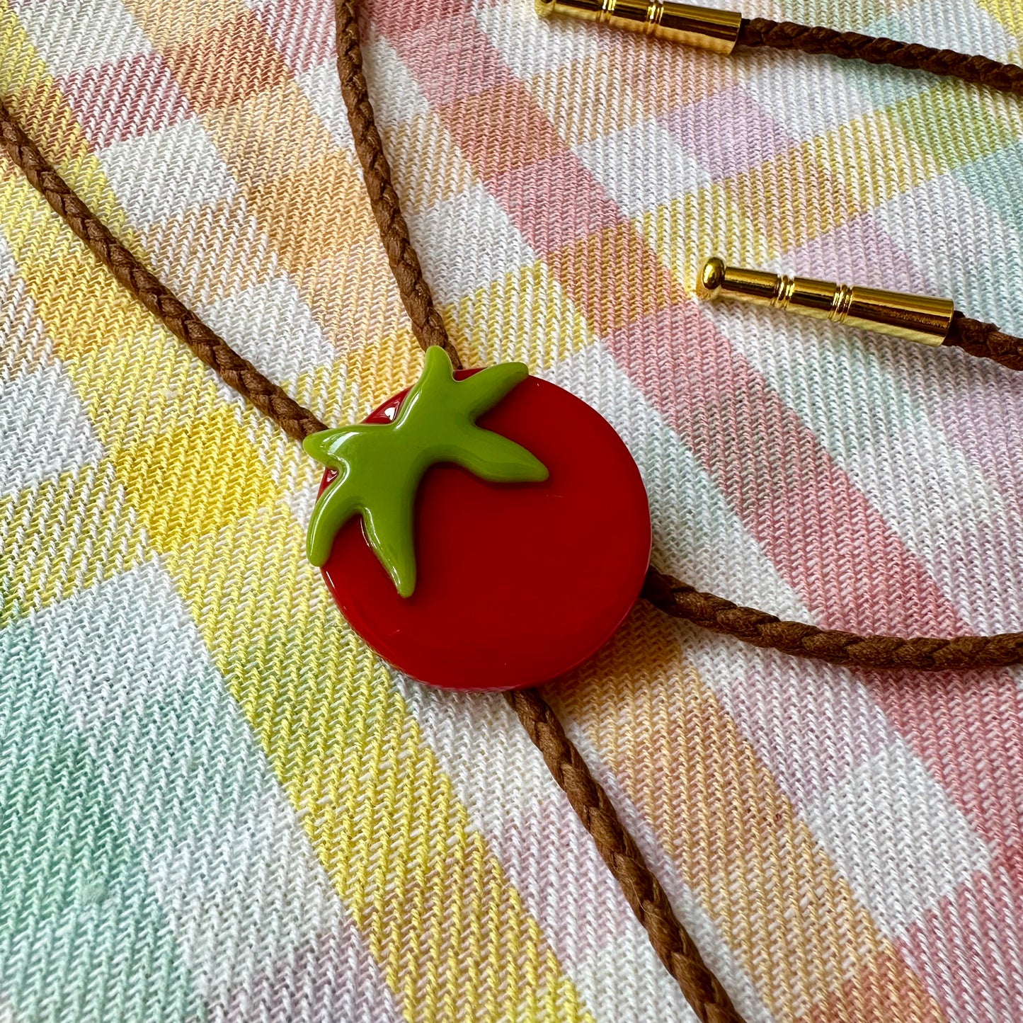 Red Tomato Bolo Tie w/ Brown Cord A