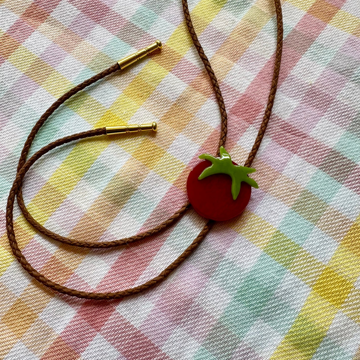 Red Tomato Bolo Tie w/ Brown Cord B