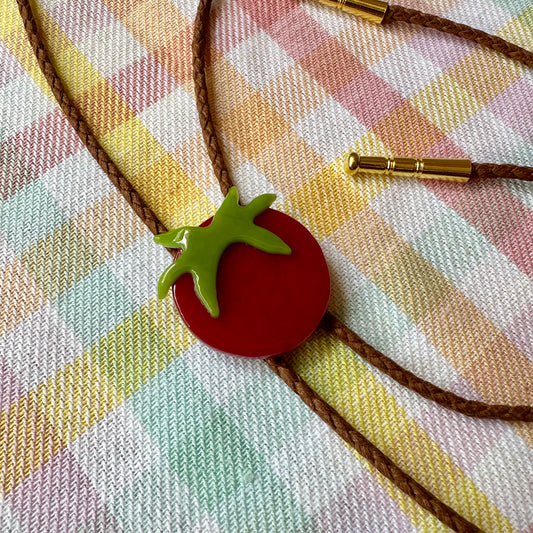 Red Tomato Bolo Tie w/ Brown Cord B