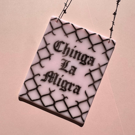 Petal Pink & Black Chinga La Migra Sun Catcher