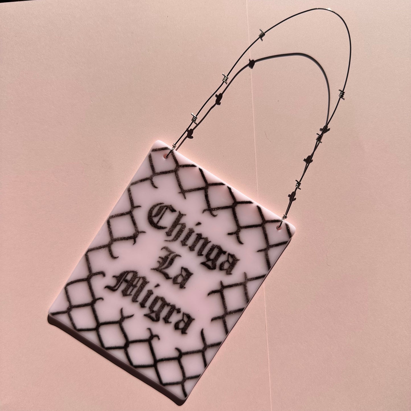 Petal Pink & Black Chinga La Migra Sun Catcher