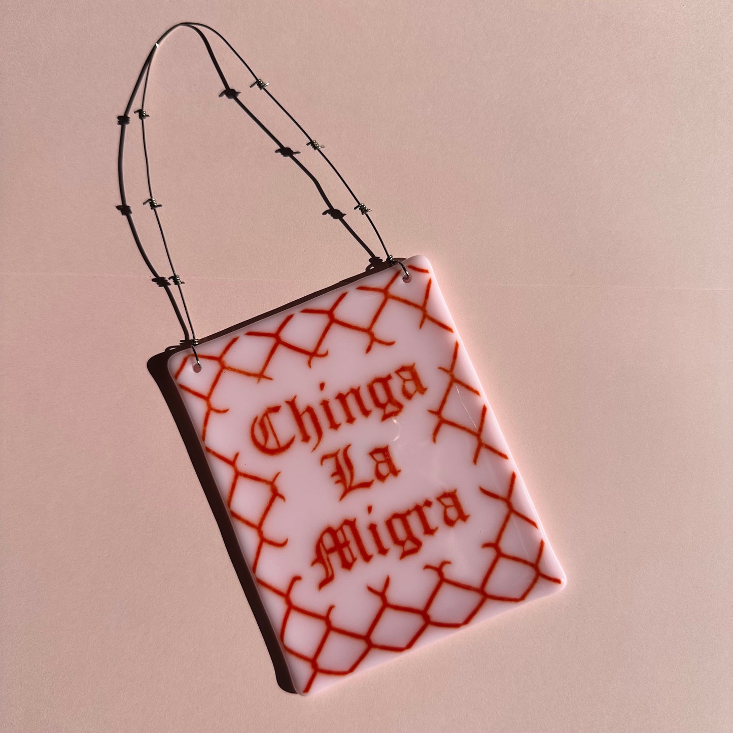 Petal Pink & Red Chinga La Migra Sun Catcher