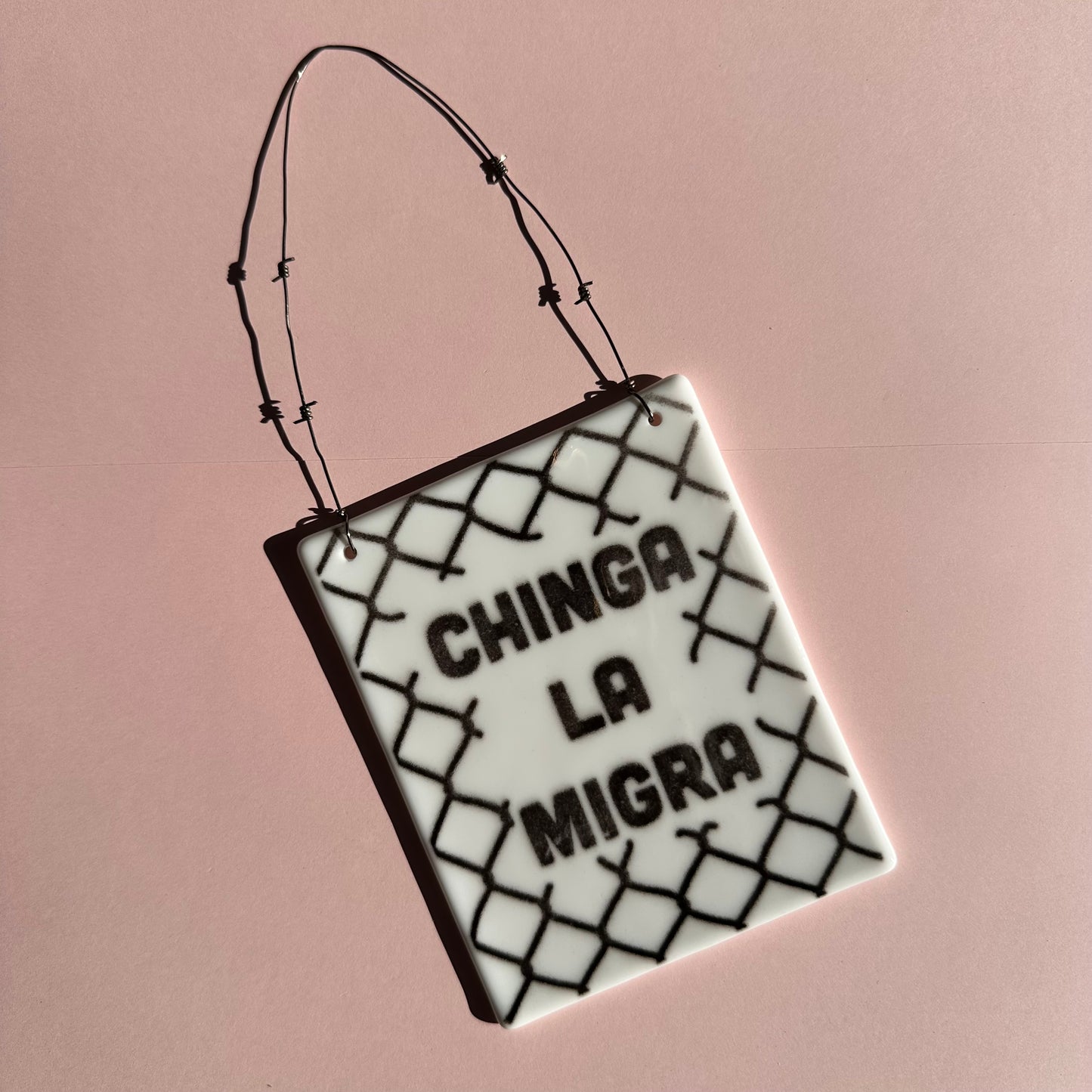 Original Black & White Chinga La Migra Sun Catcher
