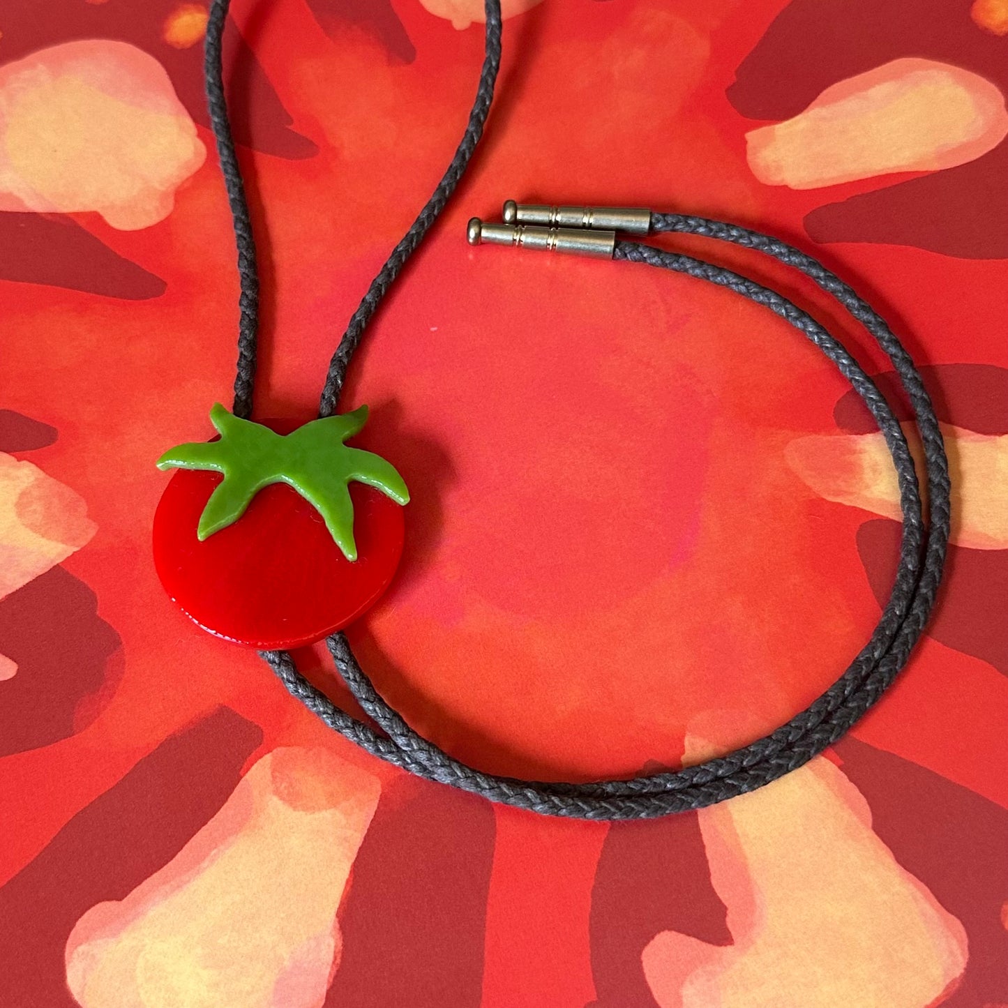 Large Red Cherry Tomato Bolo Tie w/ Brown Cord (#2)