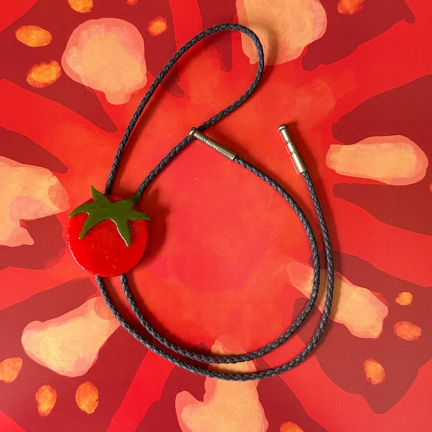 Large Red Cherry Tomato Bolo Tie w/ Brown Cord (#1)