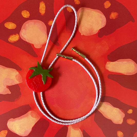 Large Red Cherry Tomato Bolo Tie w/ Pink Cord