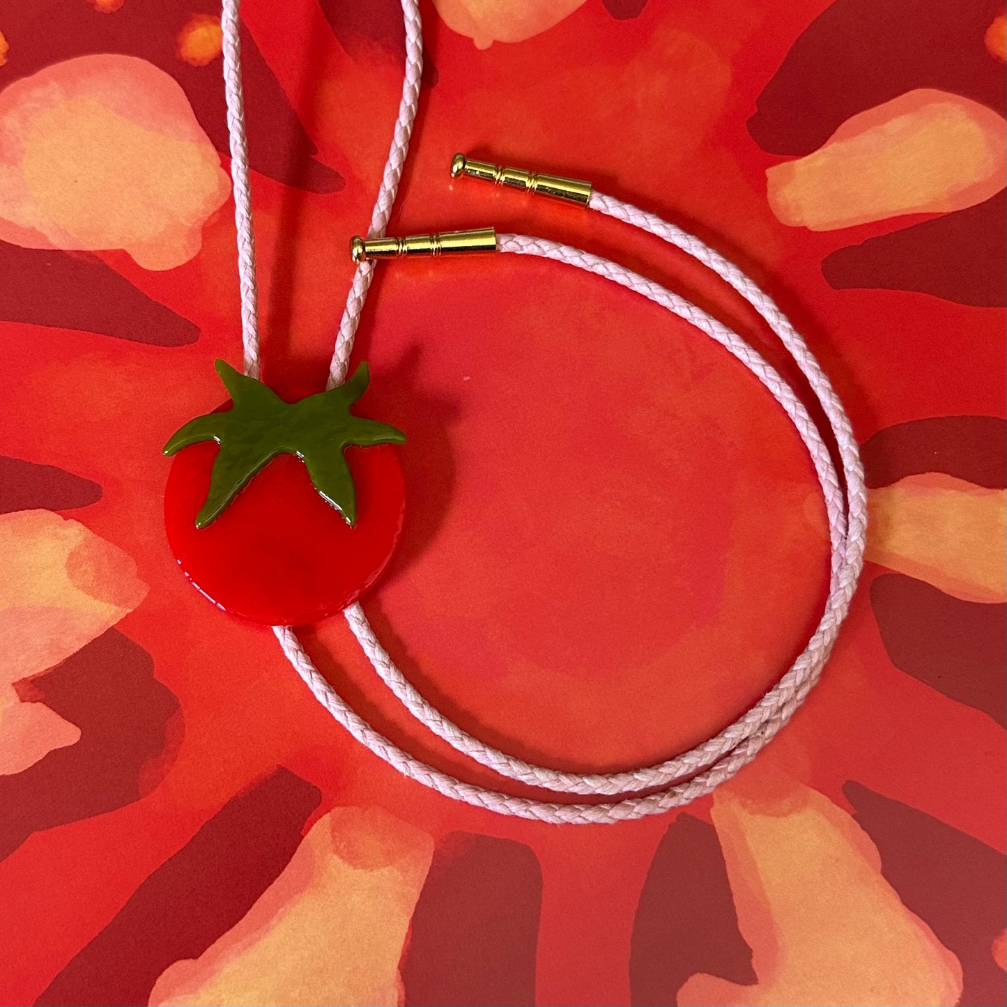 Large Red Cherry Tomato Bolo Tie w/ Pink Cord