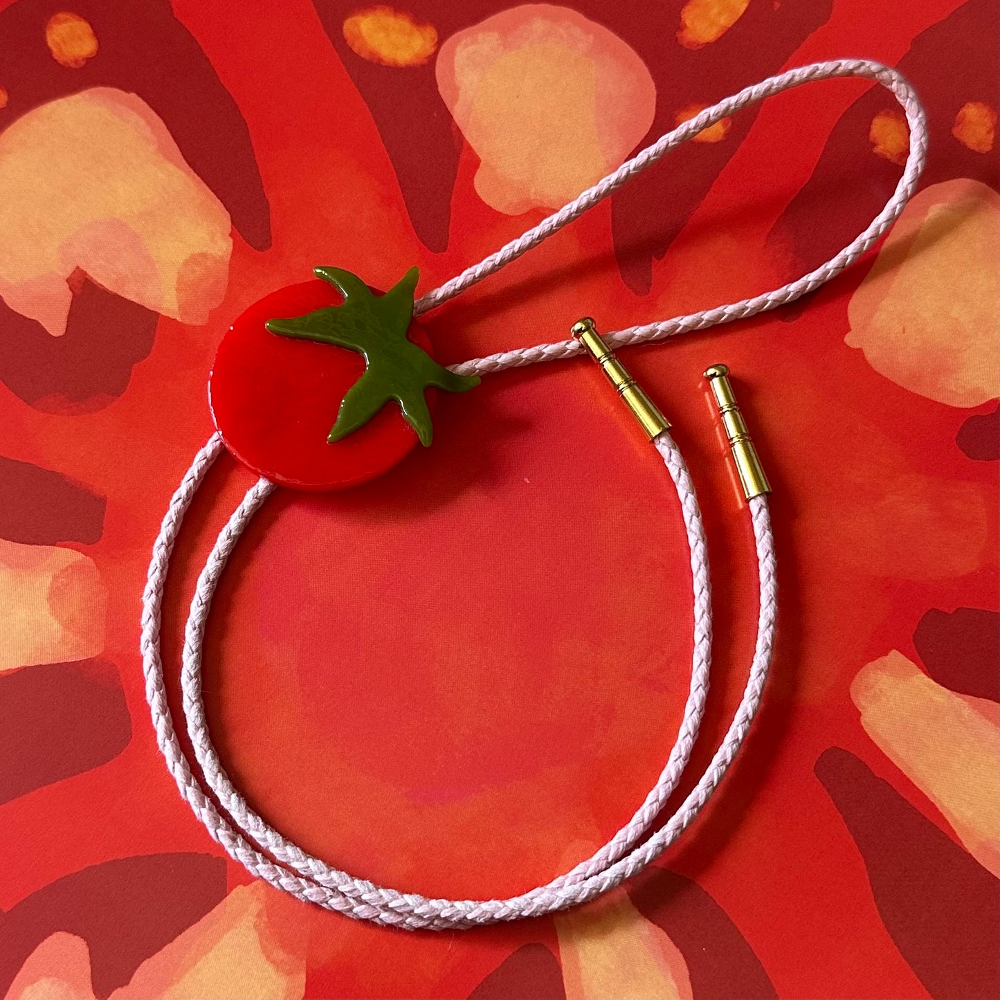 Large Red Cherry Tomato Bolo Tie w/ Pink Cord